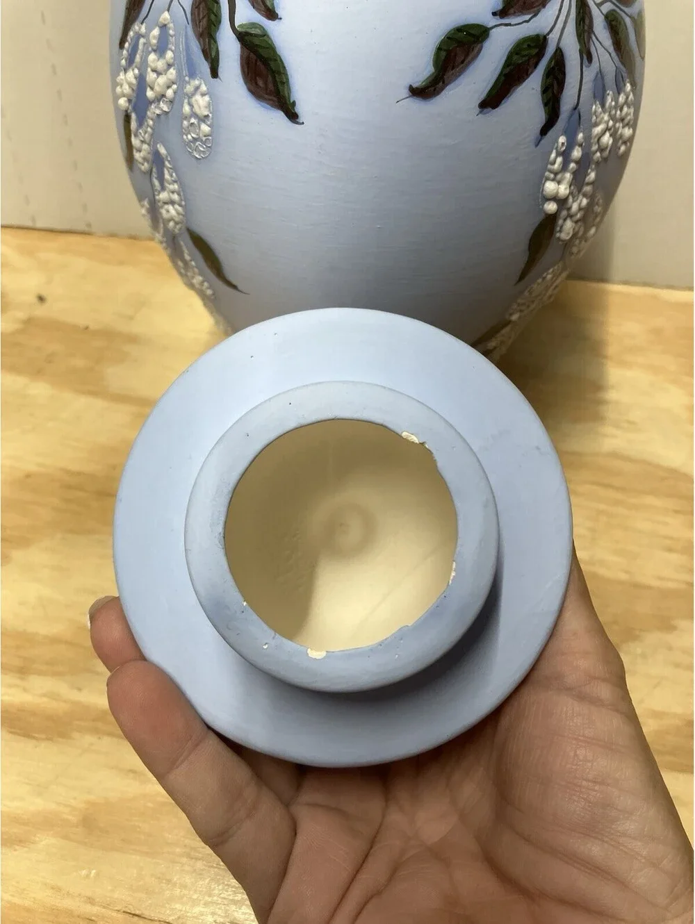 Handmade Sky Blue Ceramic Floral Ginger Jar with Lid